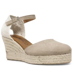 Alpargatas cuña KONPAS beige de antelina con suela de esperato y plantilla de piel