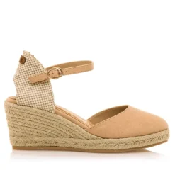 Alpargatas cuña Mustang austen beige con acabado en yute