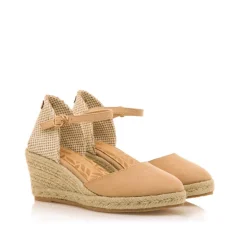 Alpargatas cuña Mustang austen beige con acabado en yute
