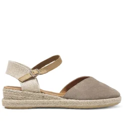 Alpargatas planas Redlove beige de serraje con pulsera marrón y suela de esparto