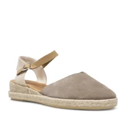 Alpargatas planas Redlove beige de serraje con pulsera marrón y suela de esparto