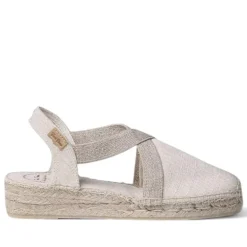 Alpargatas planas TONI PONS verdi beige con tiras cruzadas elásticas