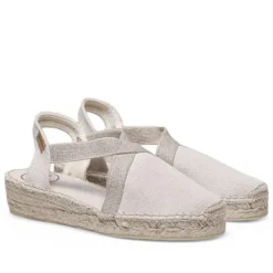 Alpargatas planas TONI PONS verdi beige con tiras cruzadas elásticas