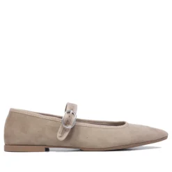 Bailarinas Mary Jane de terciopelo beige de punta cuadrada