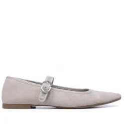 Bailarinas Mary Jane de terciopelo beige claro de punta cuadrada