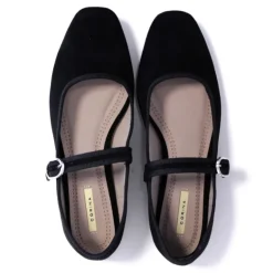 Bailarinas Mary Jane de terciopelo negras de punta cuadrada