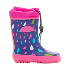 Botas agua azules con gotas y paraguas