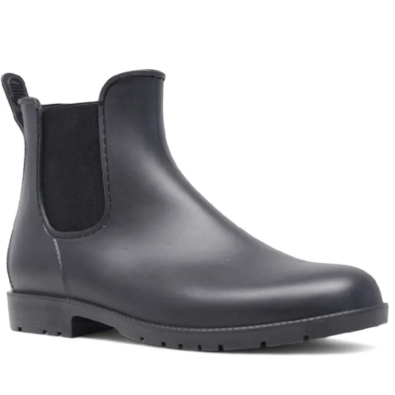 Botas agua estilo chelsea en negro con tirador trasero