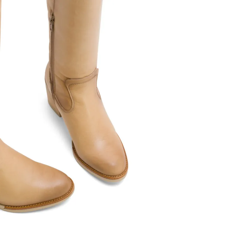 BOTAS DE PIEL CAMEL CON CREMALLERA JEMMA PORRONET