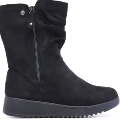 Botas planas Amarpies negras con caña arrugada y cremallera