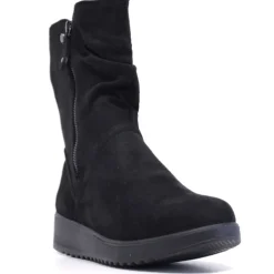 Botas planas Amarpies negras con caña arrugada y cremallera