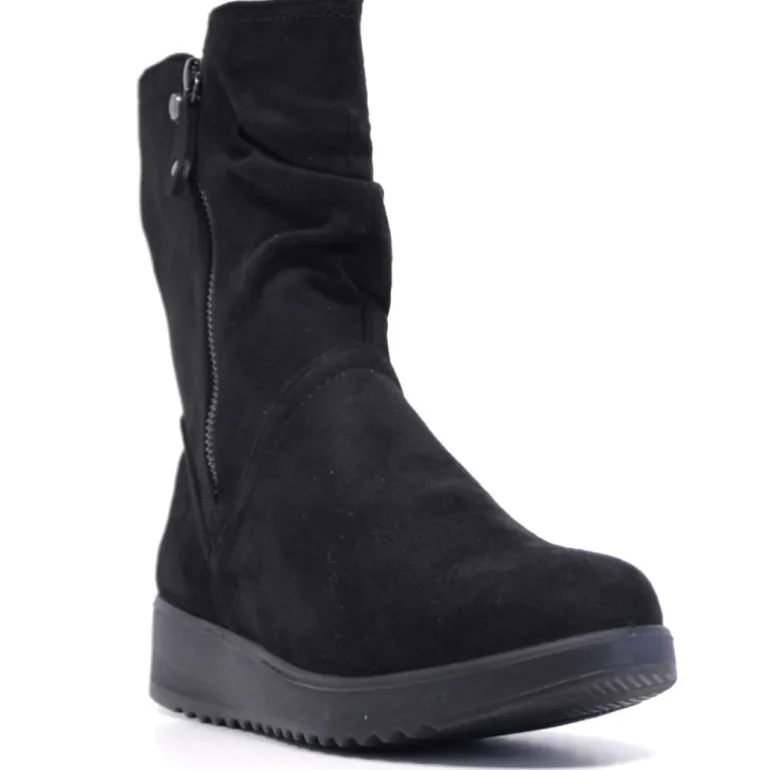Botas planas Amarpies negras con caña arrugada y cremallera