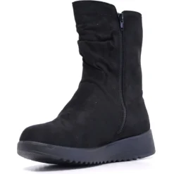 Botas planas Amarpies negras con caña arrugada y cremallera
