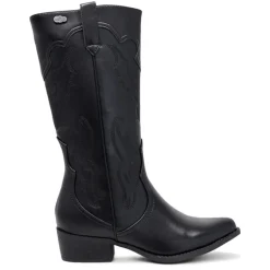 Botas planas estilo cowboy negras con dibujo en pespuntes