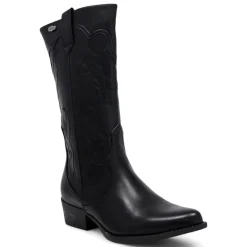 Botas planas estilo cowboy negras con dibujo en pespuntes