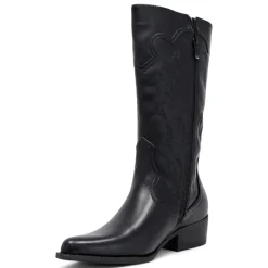 Botas planas estilo cowboy negras con dibujo en pespuntes