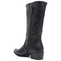 Botas planas estilo cowboy negras con dibujo en pespuntes