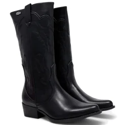 Botas planas estilo cowboy negras con dibujo en pespuntes
