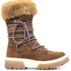 Botas planas marrones con cordones y pelo en la parte superior