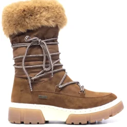 Botas planas marrones con cordones y pelo en la parte superior