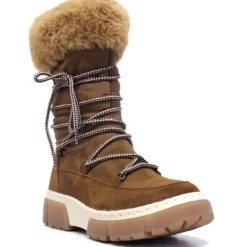 Botas planas marrones con cordones y pelo en la parte superior