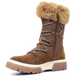 Botas planas marrones con cordones y pelo en la parte superior