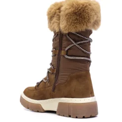 Botas planas marrones con cordones y pelo en la parte superior