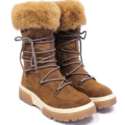 Botas planas marrones con cordones y pelo en la parte superior