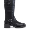 Botas planas negras de piel vegana con dos hebillas