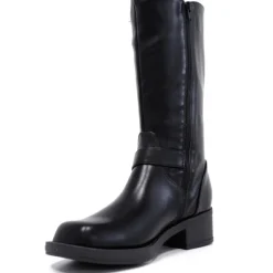 Botas planas negras de piel vegana con dos hebillas