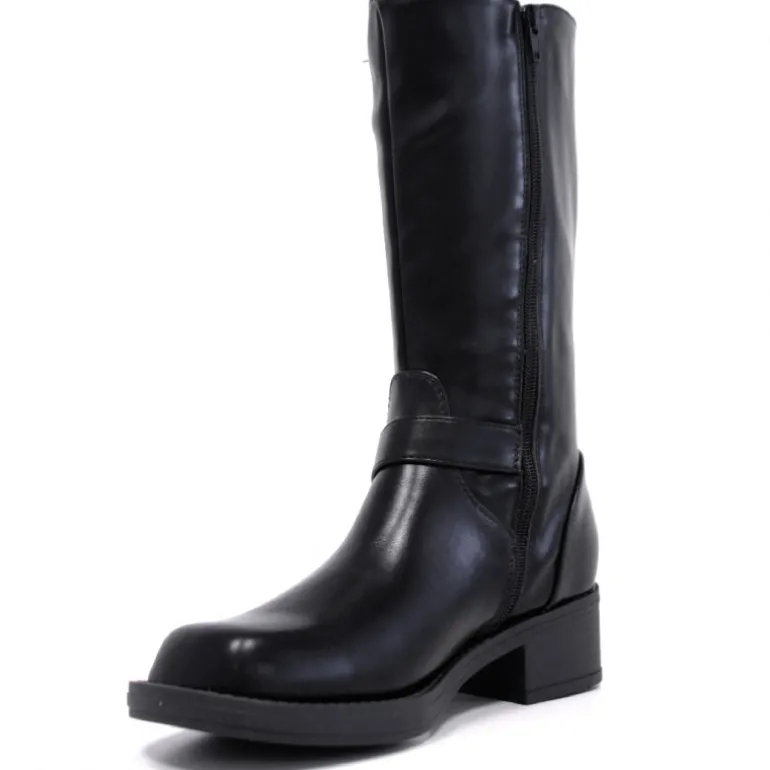 Botas planas negras de piel vegana con dos hebillas
