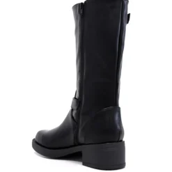 Botas planas negras de piel vegana con dos hebillas