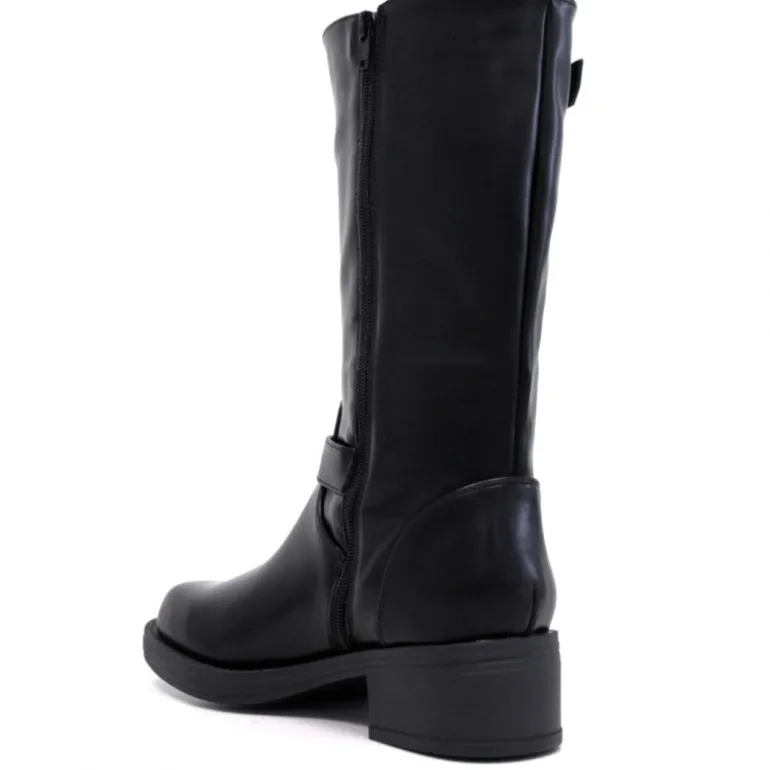 Botas planas negras de piel vegana con dos hebillas