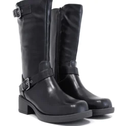 Botas planas negras de piel vegana con dos hebillas