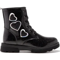 Botines Conguitos de niña corazones cordones negro
