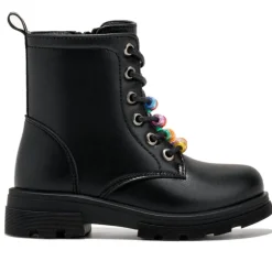 Botines Conguitos de niña con cuentas y cordones negro