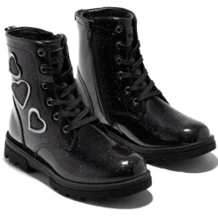 Botines Conguitos de niña corazones cordones negro