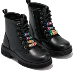 Botines Conguitos de niña con cuentas y cordones negro