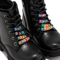 Botines Conguitos de niña con cuentas y cordones negro