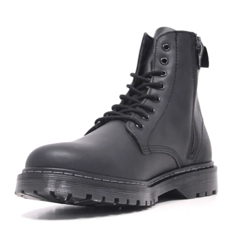 Botines Lobo helm de piel negras con cordones