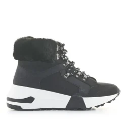 Botines plataforma POP CORN negros de cordones con suela blanca y pelo en el tobillo
