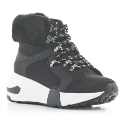 Botines plataforma POP CORN negros de cordones con suela blanca y pelo en el tobillo