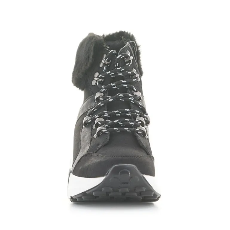 Botines plataforma POP CORN negros de cordones con suela blanca y pelo en el tobillo