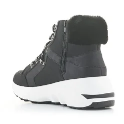 Botines plataforma POP CORN negros de cordones con suela blanca y pelo en el tobillo