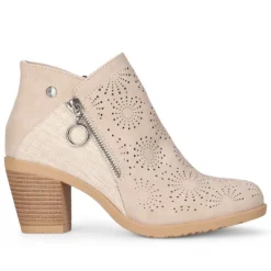 Botines tacón Chika 10 tonia 16 beige con detalles perforados y cremallera lateral