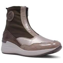 Botines tacón Mysoft marrones con cremallera frontal y cuña en color gris