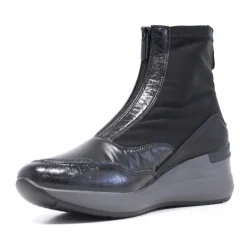 Botines tacón Mysoft negros con cremallera frontal y cuña en color gris