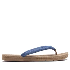 Chanclas con tiras azules cogidas por el dedo