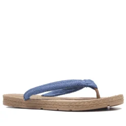 Chanclas con tiras azules cogidas por el dedo