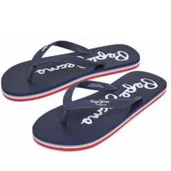 Chanclas Pepe Jeans bay beach azules con detalles rojos y blancos